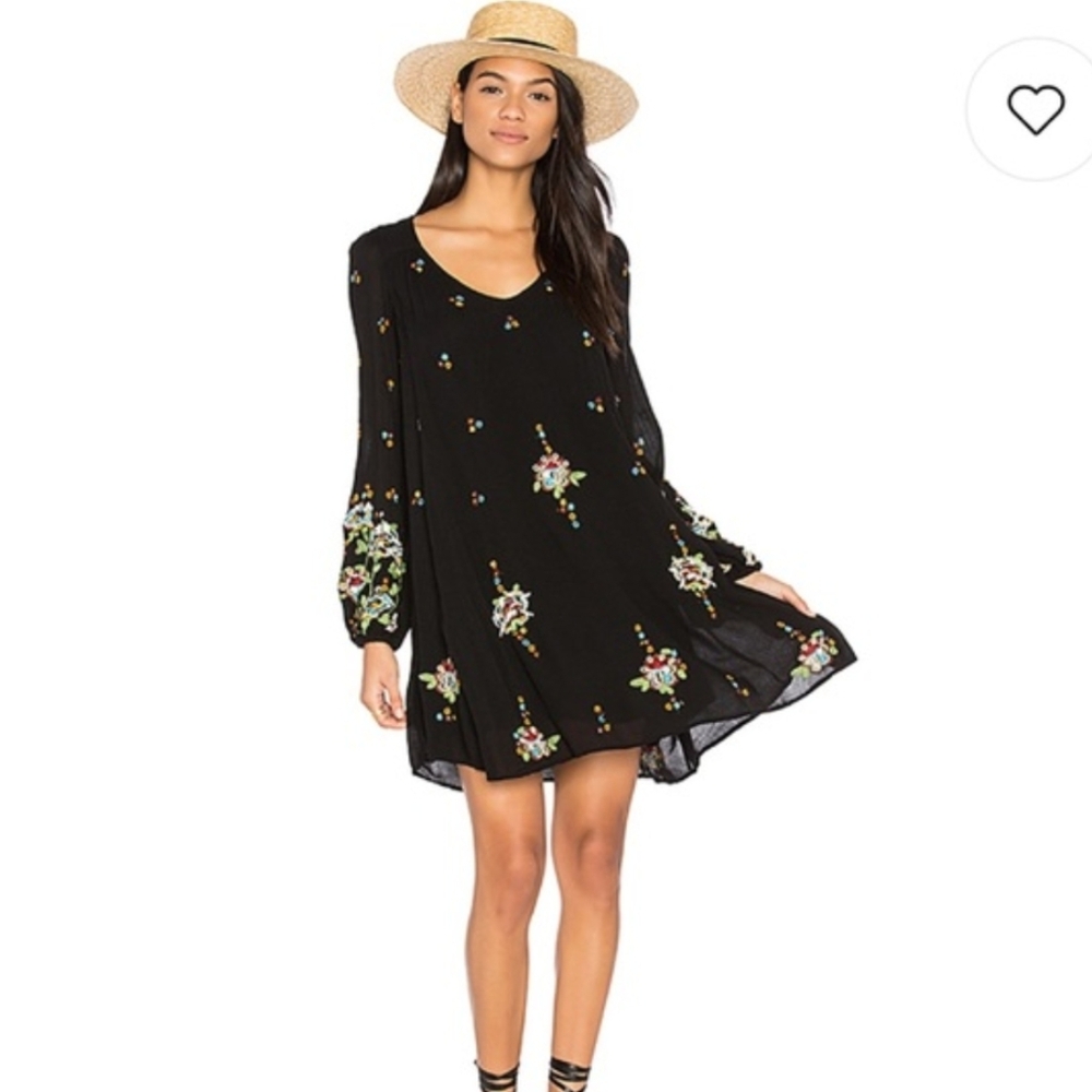 Free People Black Embroidered Tunic Dress Size Small